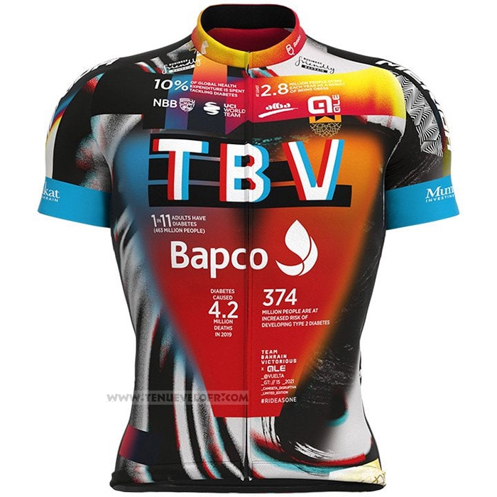 2021 Maillot Cyclisme Bahrain Victorious Noir Orange Manches Courtes et Cuissard